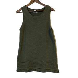 Artisan NY Green Sweater Tank Womens Sz L Fringe Hem Boho Lagenlook